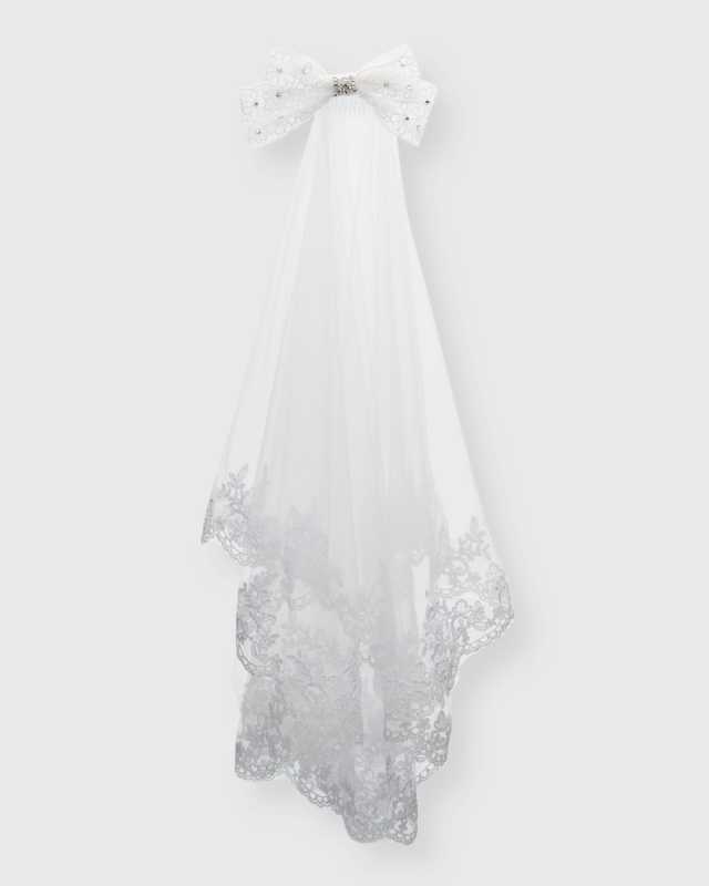 Girl's Lace Bow Tiara Headband with Veil